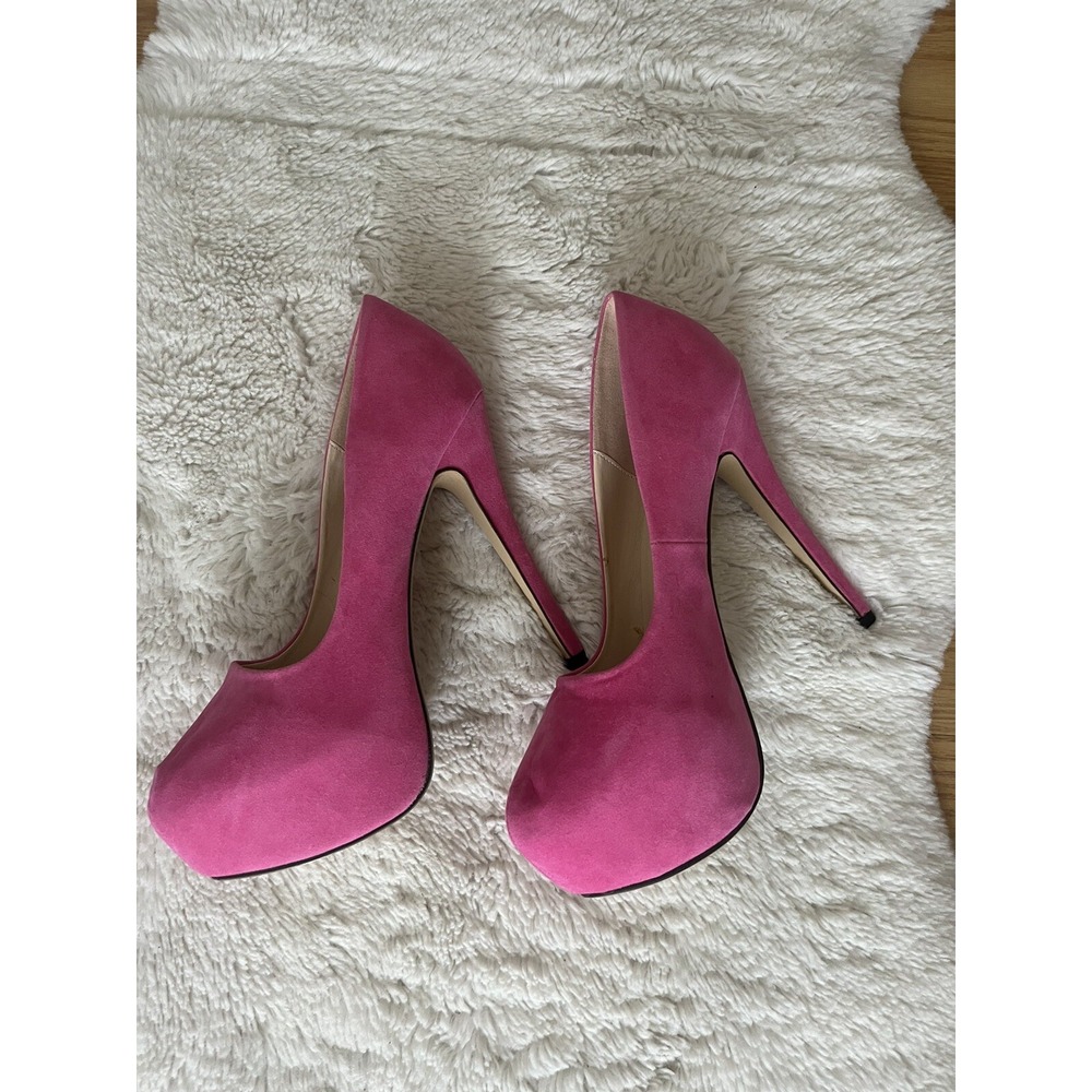 Loslandifen Hot Pink Platform Heels Faux Suede Stiletto Round Toe Size 9 42